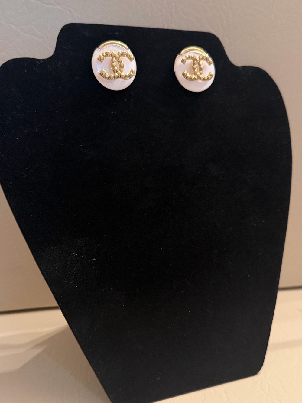 CC White and Gold Button Earrings
